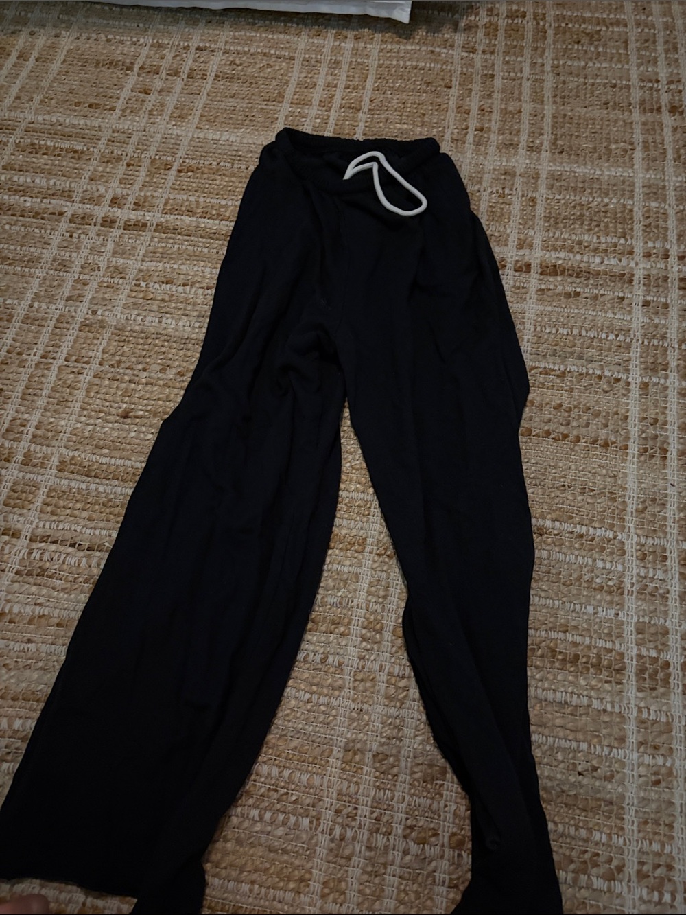 aerie Black Wide-Leg Lounge Pants with Contrast Drawstring